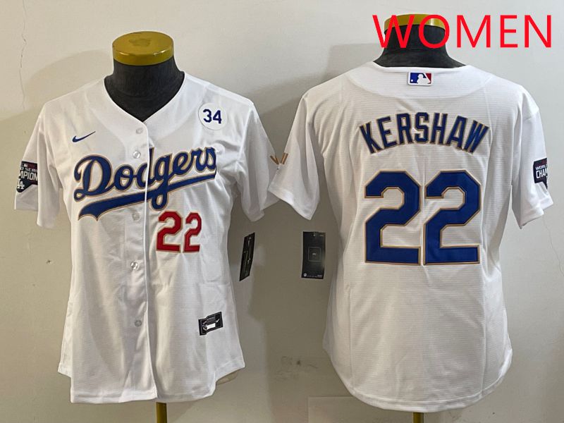 Women Los Angeles Dodgers 22 Kershaw White Gold Game 2025 Nike MLB Jersey style 6